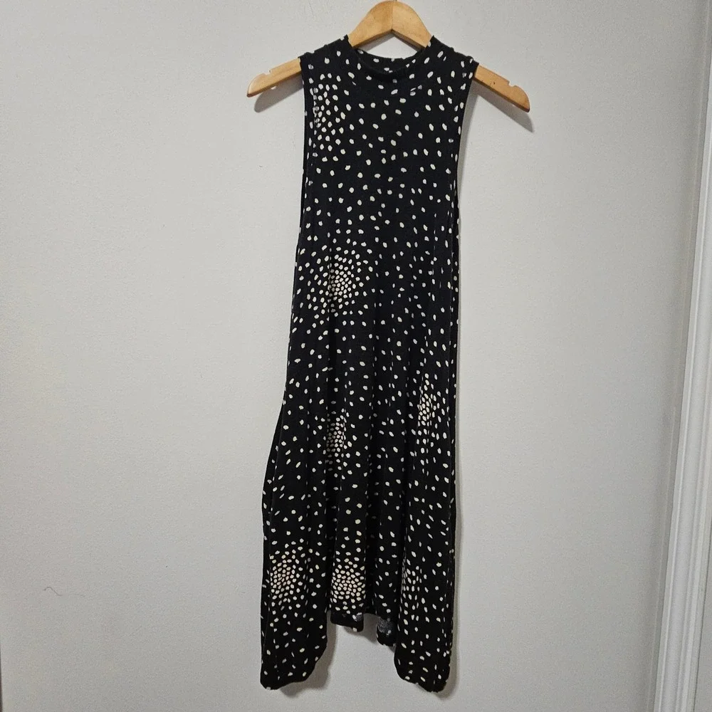 Maeve Anthropologie Black White Polka Dot Mock Neck Handkerchief Hem Dress S